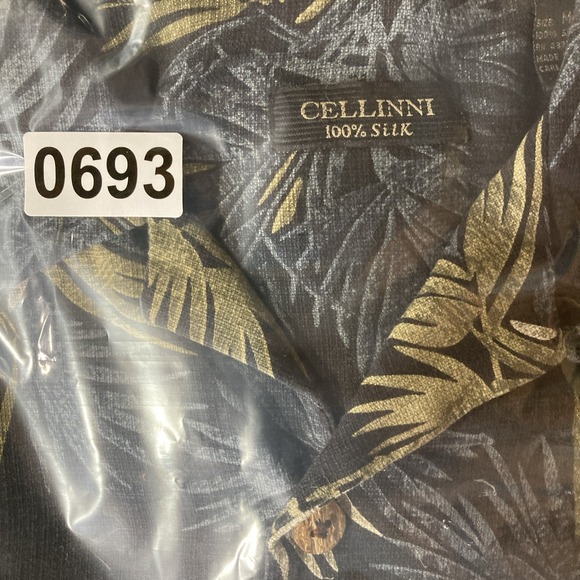 Cellinni‎ Silk Hawaiian Shirt Medium Black Palm Button Up Short Sleeve Resort - Picture 10 of 10